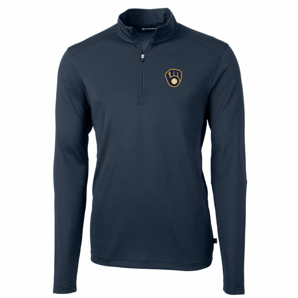 Milwaukee Brewers Cutter & Buck Big & Tall Virtue Eco Pique Quarter-Zip Pullover Jacket - MLB