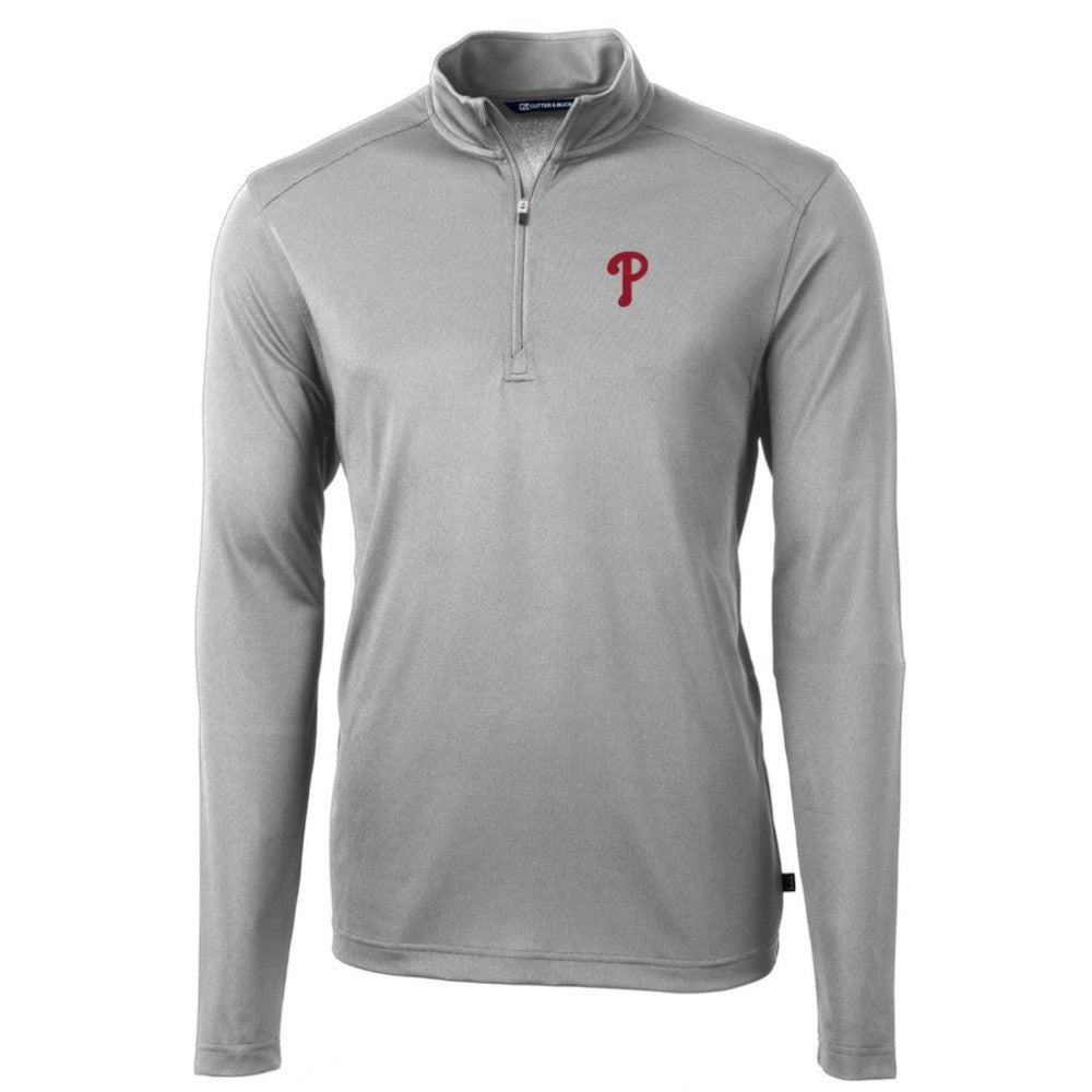 Philadelphia Phillies Cutter & Buck Big & Tall Virtue Eco Pique Quarter-Zip Pullover Jacket - MLB