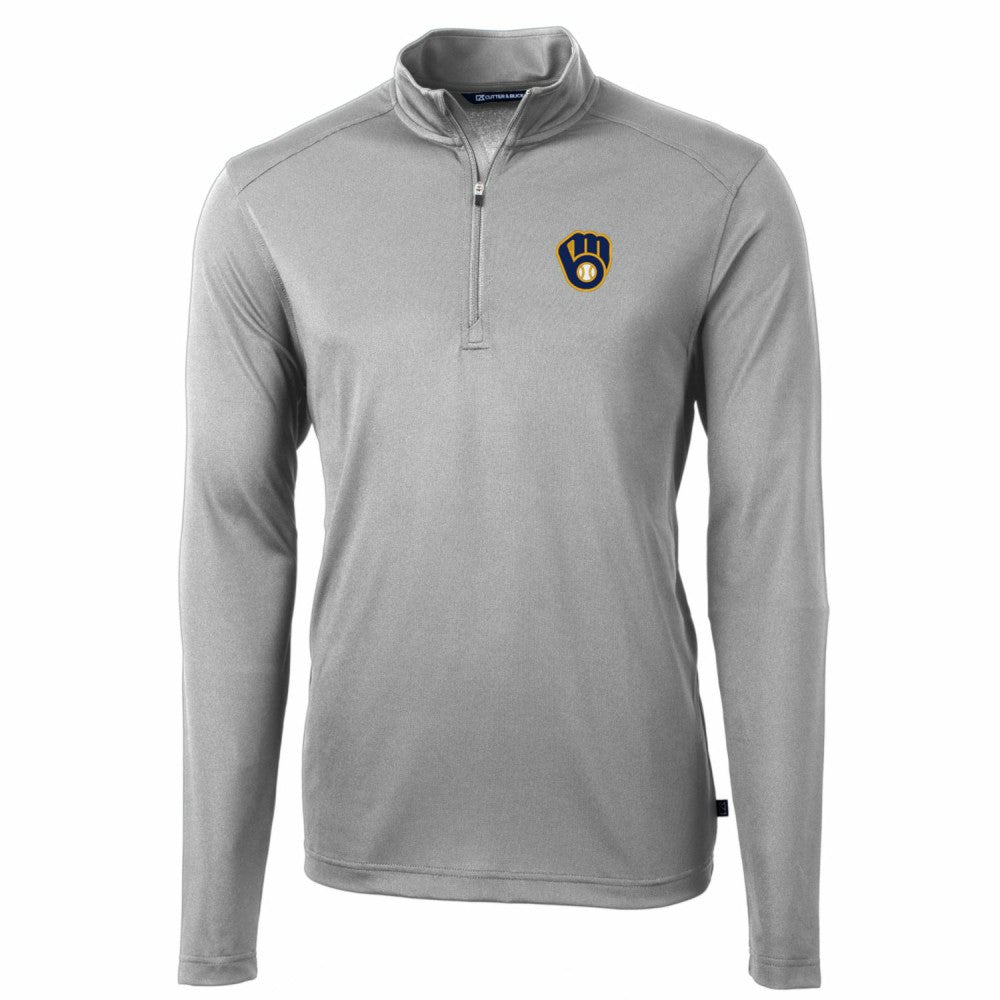 Milwaukee Brewers Cutter & Buck Big & Tall Virtue Eco Pique Quarter-Zip Pullover Jacket - MLB