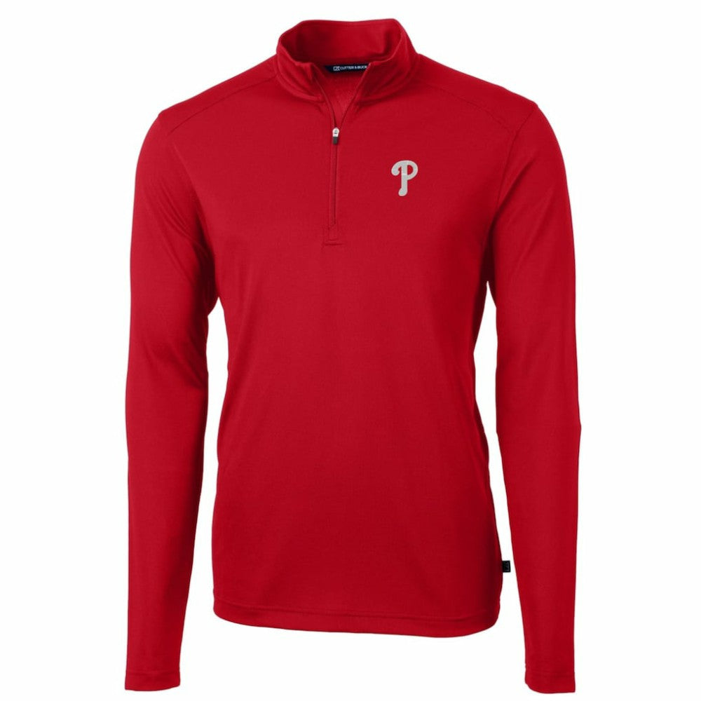 Philadelphia Phillies Cutter & Buck Big & Tall Virtue Eco Pique Quarter-Zip Pullover Jacket - MLB
