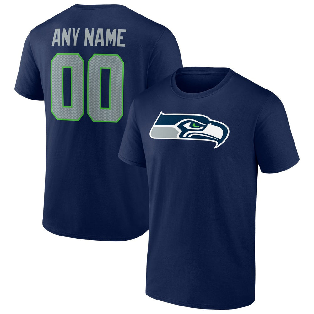 Seattle Seahawks Team Authentic Personalized Name & Number T-Shirt College Navy | NFL