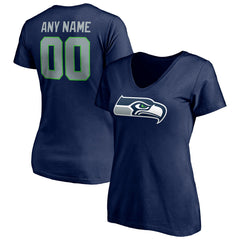 Seattle Seahawks Women's Team Authentic Personalized Name & Number V-Neck T-Shirt College Navy | NFL