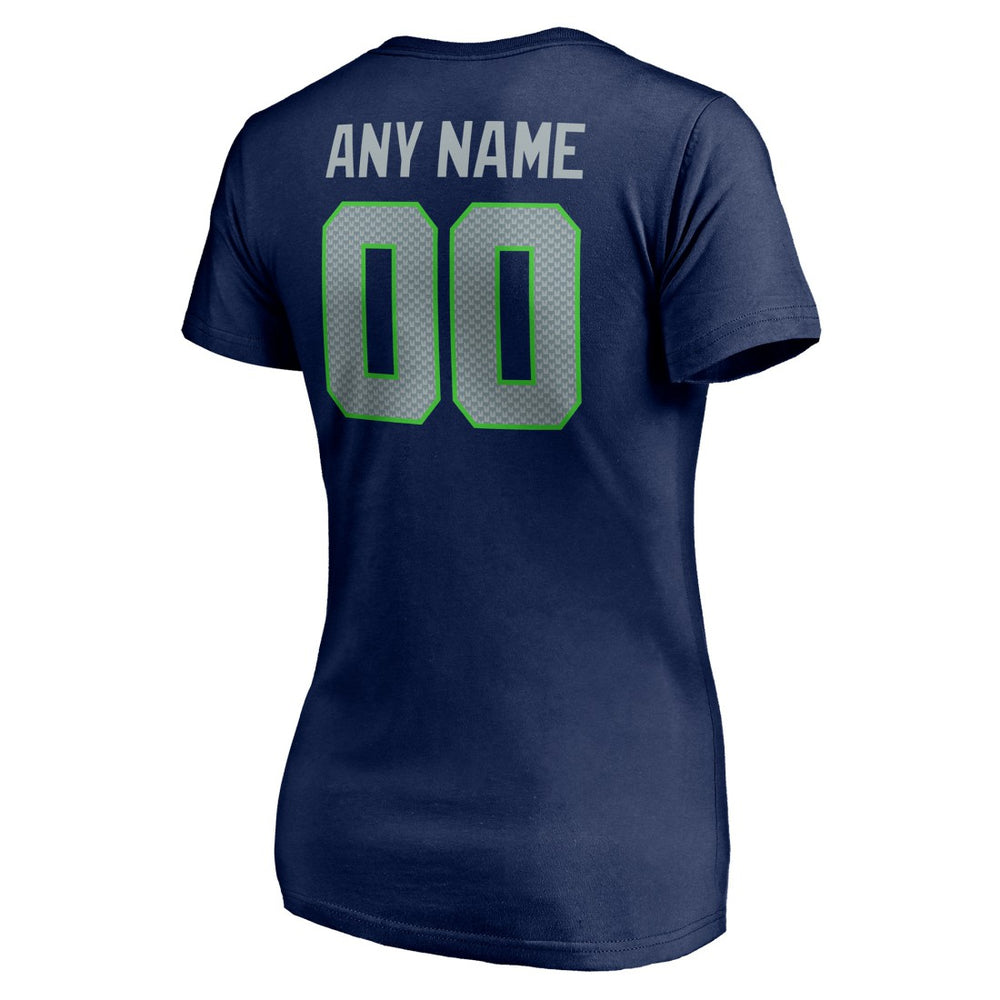 Seattle Seahawks Women's Team Authentic Personalized Name & Number V-Neck T-Shirt College Navy | NFL