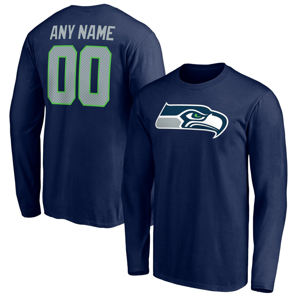 Seattle Seahawks Team Authentic Personalized Name & Number Long Sleeve T-Shirt College Navy | NFL