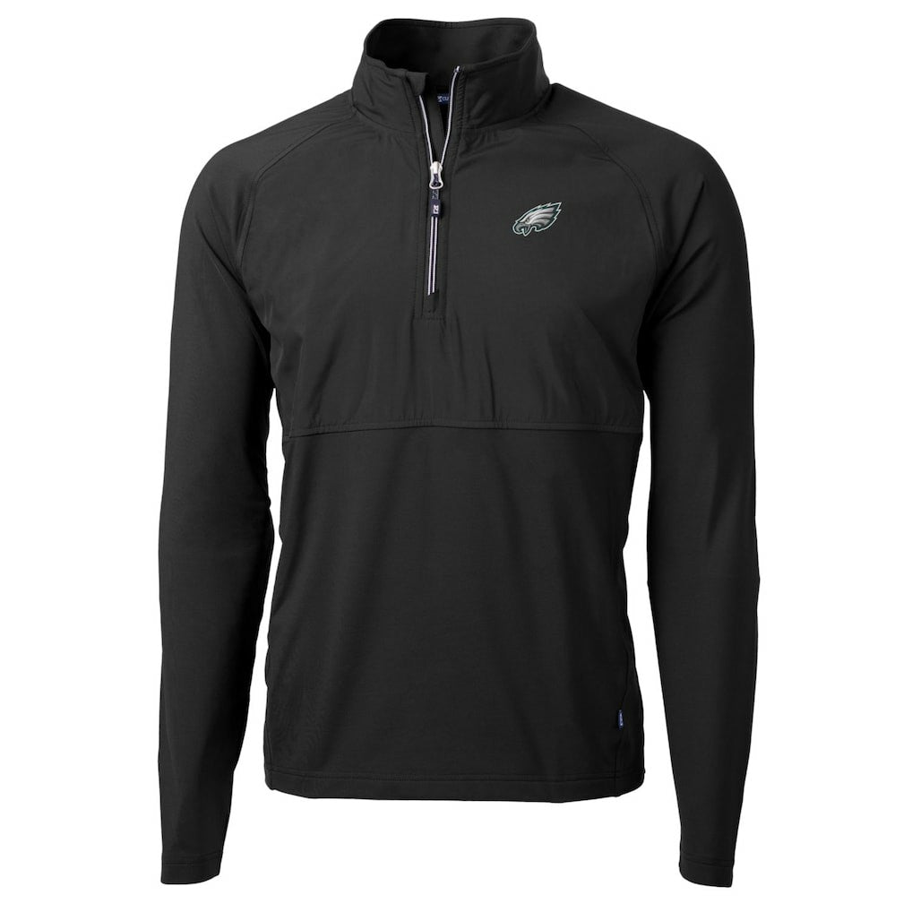 Philadelphia Eagles Cutter & Buck Adapt Eco Knit Hybrid Recycled Quarter-Zip Raglan Jacket Black | NFL