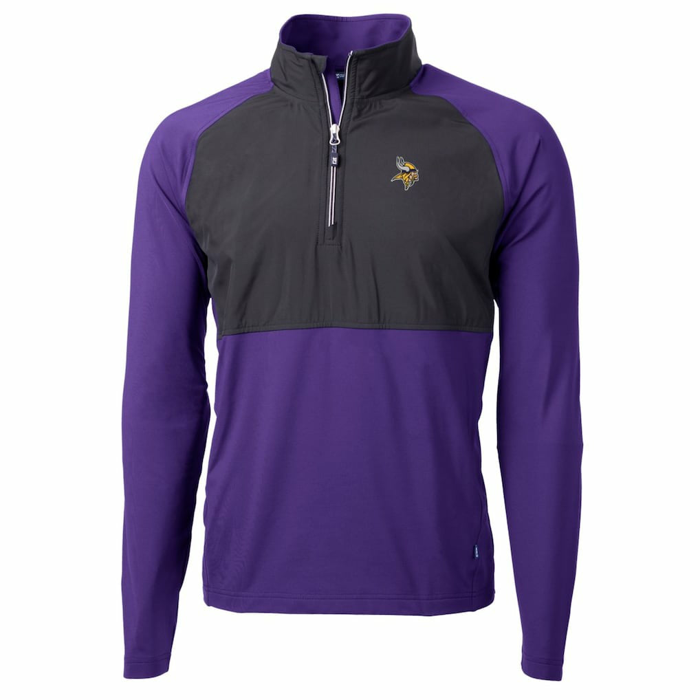 Minnesota Vikings Cutter & Buck Adapt Eco Knit Hybrid Recycled Quarter-Zip Raglan Jacket Black/Purple | NFL