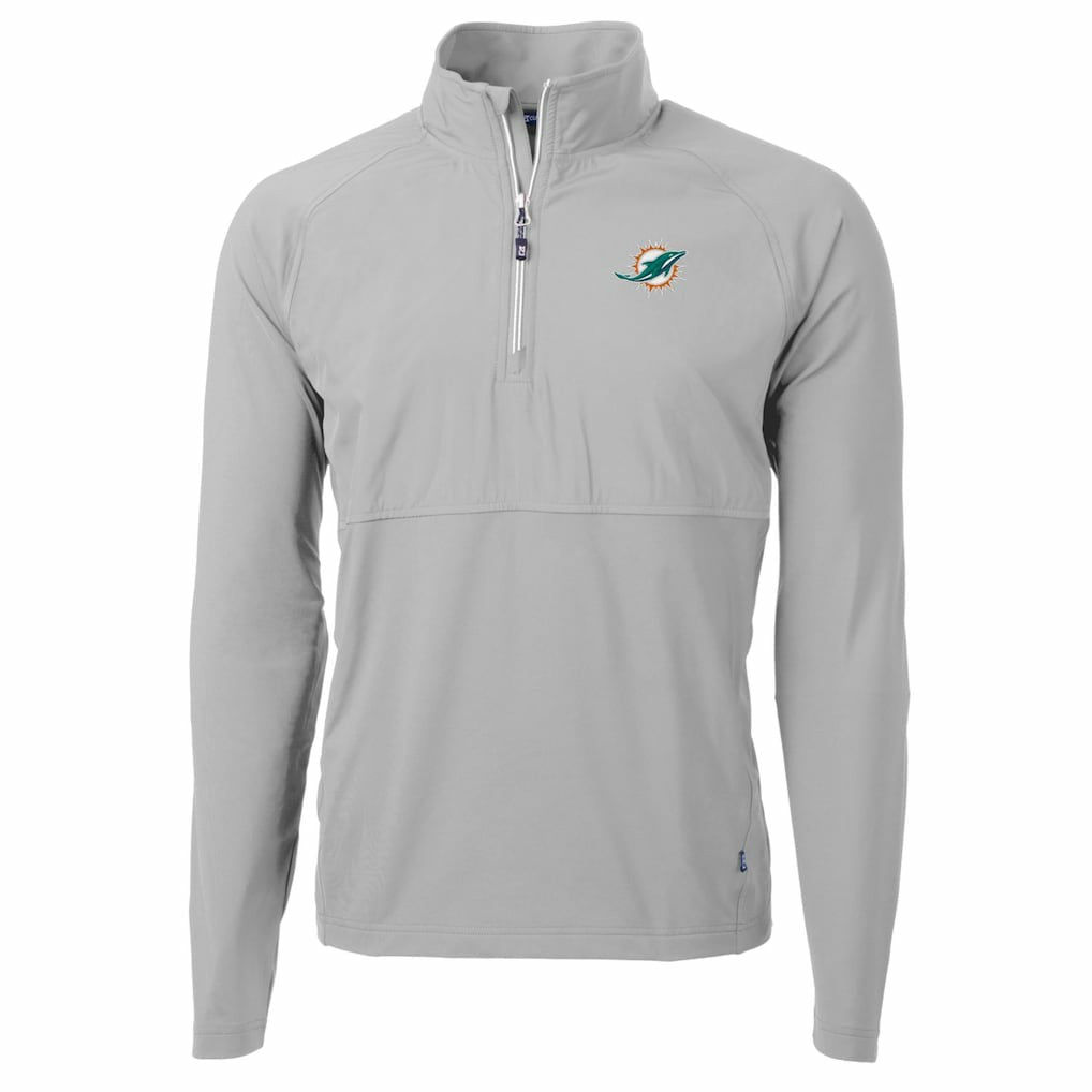 Miami Dolphins Cutter & Buck Adapt Eco Knit Hybrid Recycled Quarter-Zip Raglan Jacket Gray | NFL