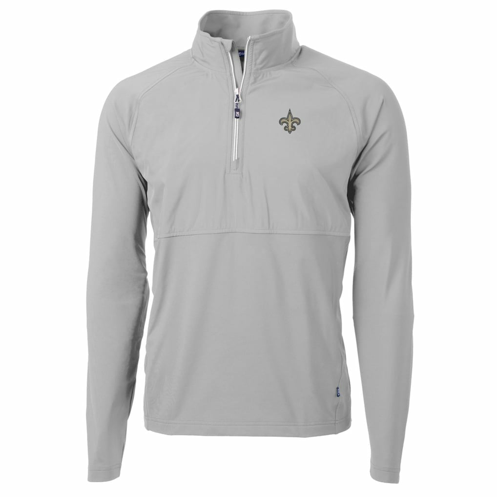 New Orleans Saints Cutter & Buck Adapt Eco Knit Hybrid Recycled Quarter-Zip Raglan Jacket Gray | NFL