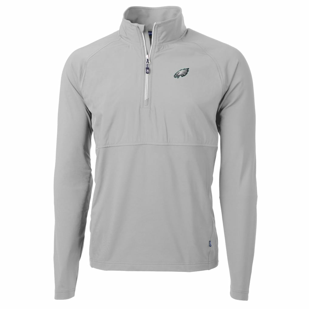Philadelphia Eagles Cutter & Buck Adapt Eco Knit Hybrid Recycled Quarter-Zip Raglan Jacket Gray | NFL