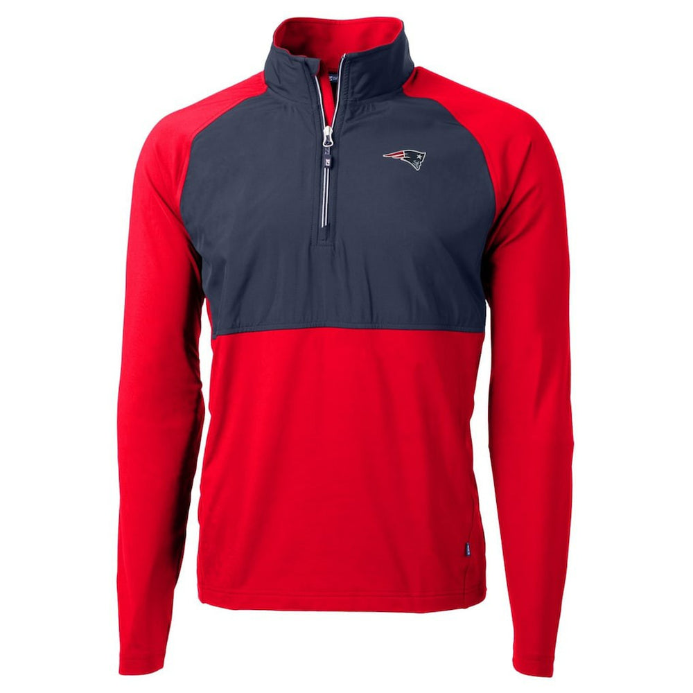 New England Patriots Cutter & Buck Adapt Eco Knit Hybrid Recycled Quarter-Zip Raglan Jacket Navy/Red | NFL