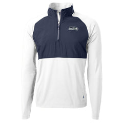 Seattle Seahawks Cutter & Buck Adapt Eco Knit Hybrid Recycled Quarter-Zip Raglan Jacket Navy/White | NFL