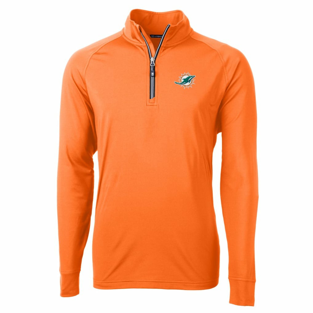 Miami Dolphins Cutter & Buck Adapt Eco Knit Stretch Recycled Quarter-Zip Jacket Orange | NFL