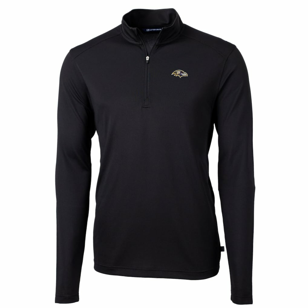 Baltimore Ravens Cutter & Buck Big & Tall Virtue Eco Pique Quarter-Zip Pullover Jacket Black | NFL