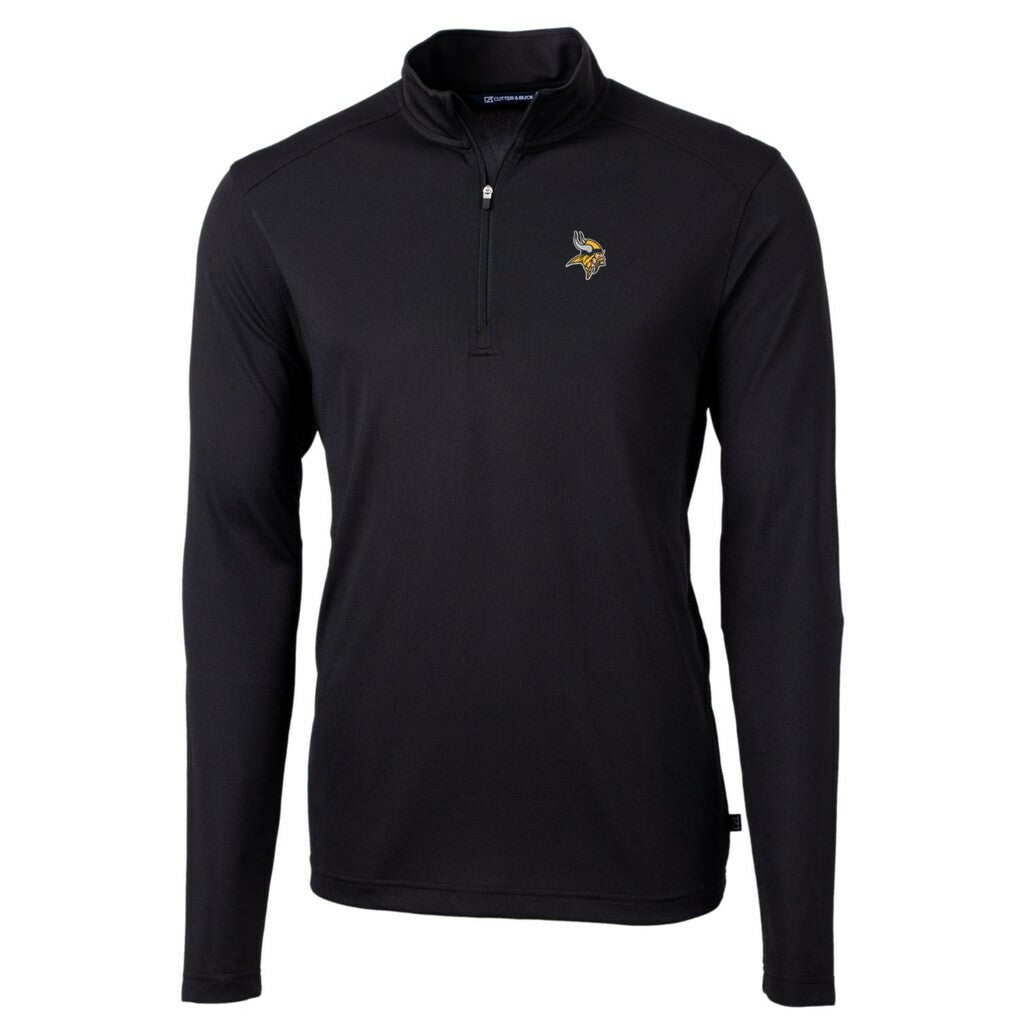 Minnesota Vikings Cutter & Buck Big & Tall Virtue Eco Pique Quarter-Zip Pullover Jacket Black | NFL