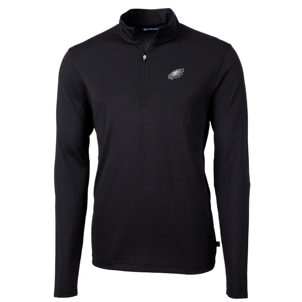 Philadelphia Eagles Cutter & Buck Big & Tall Virtue Eco Pique Quarter-Zip Pullover Jacket Black | NFL