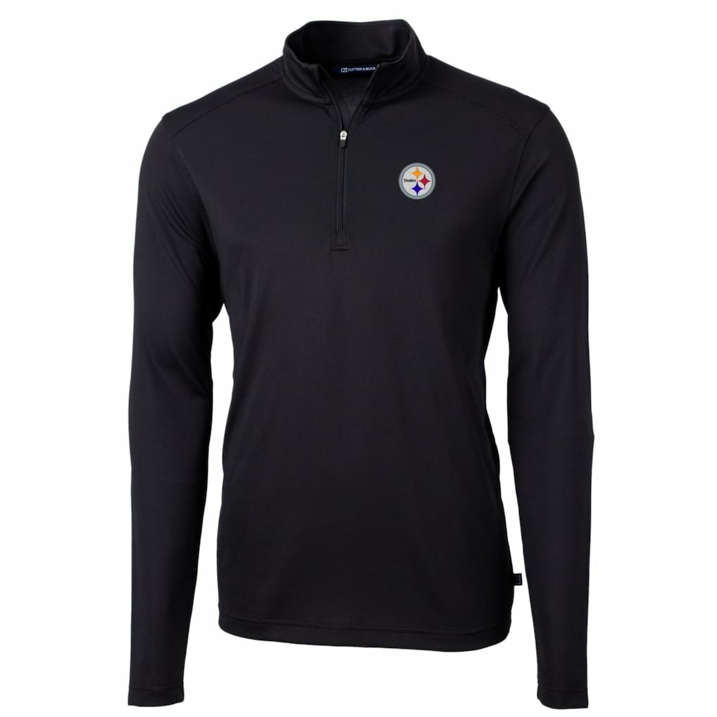Pittsburgh Steelers Cutter & Buck Big & Tall Virtue Eco Pique Quarter-Zip Pullover Jacket Black | NFL