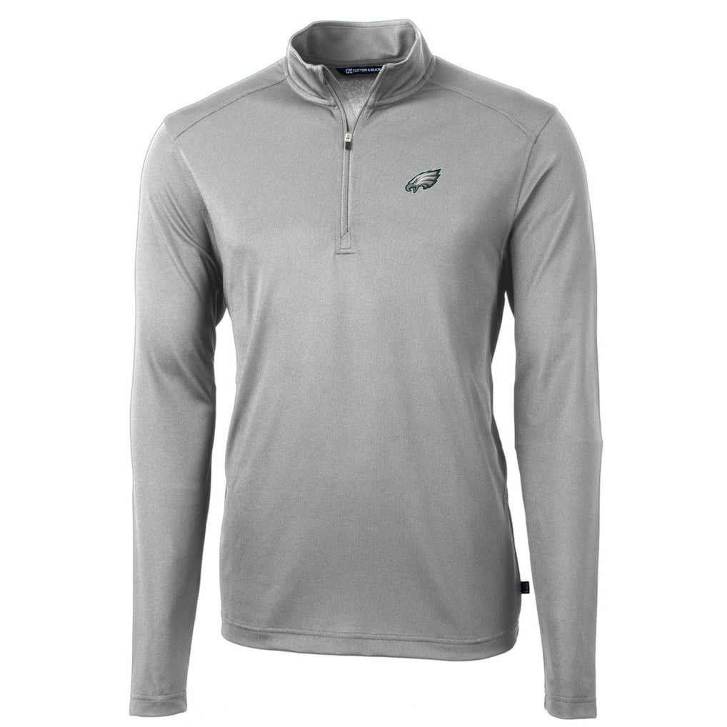 Philadelphia Eagles Cutter & Buck Big & Tall Virtue Eco Pique Quarter-Zip Pullover Jacket Gray | NFL