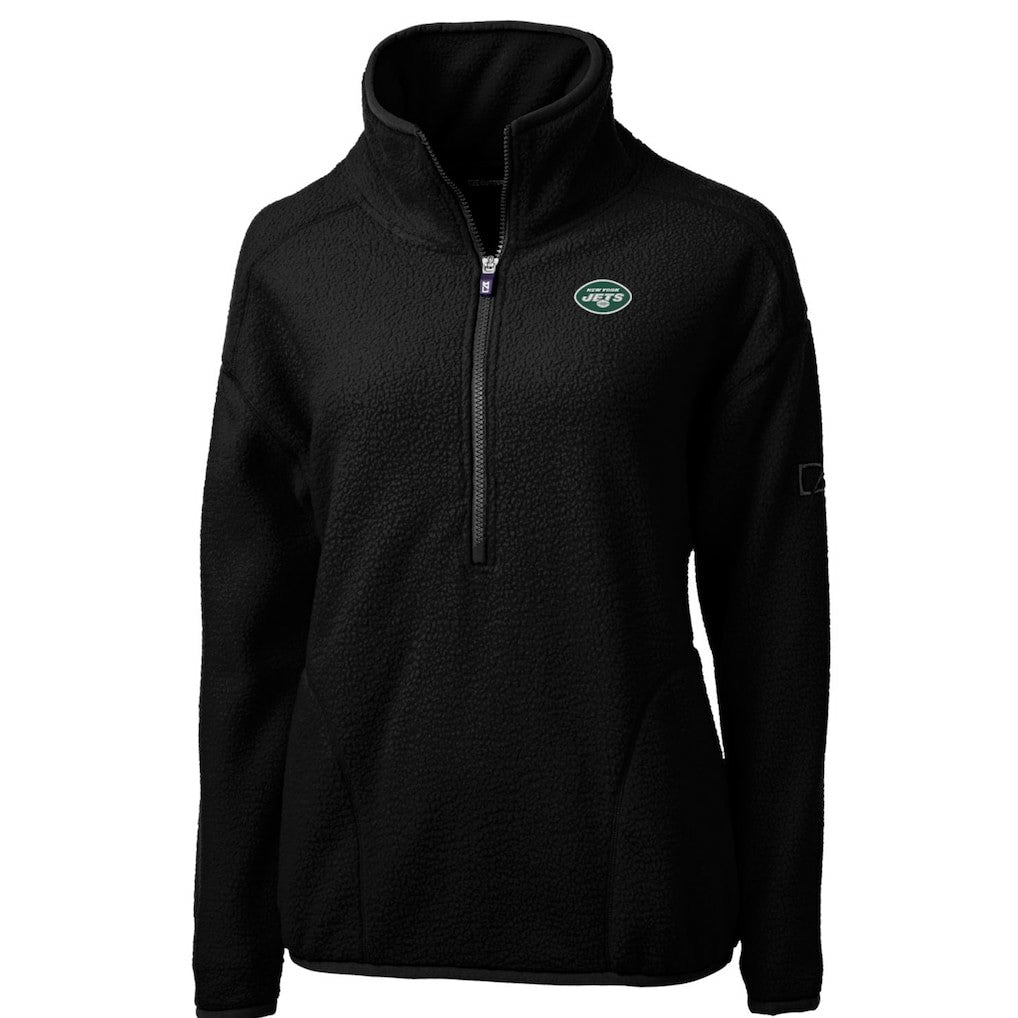 New York Jets Cutter & Buck Women's Cascade Eco Sherpa Fleece Half-Zip Pullover Jacket Black | NFL