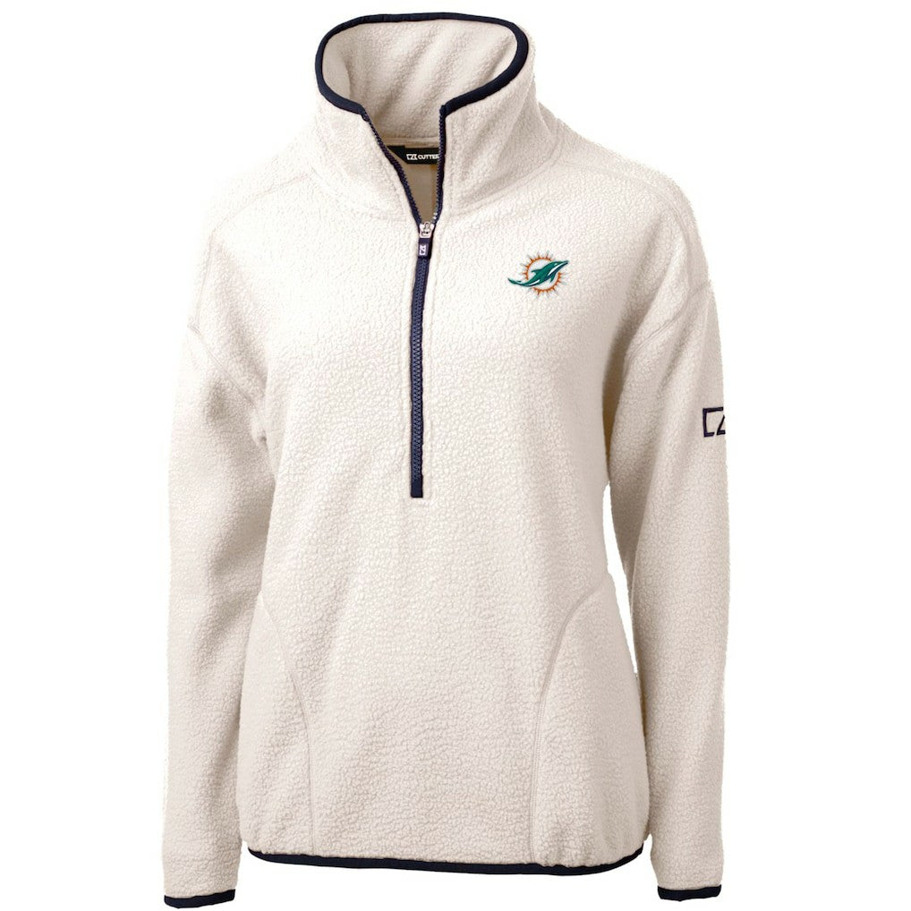 Miami Dolphins Cutter & Buck Women's Cascade Eco Sherpa Fleece Half-Zip Pullover Jacket White/Navy | NFL
