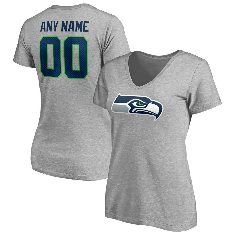 Seattle Seahawks Women's Team Authentic Custom V-Neck T-Shirt Gray | NFL