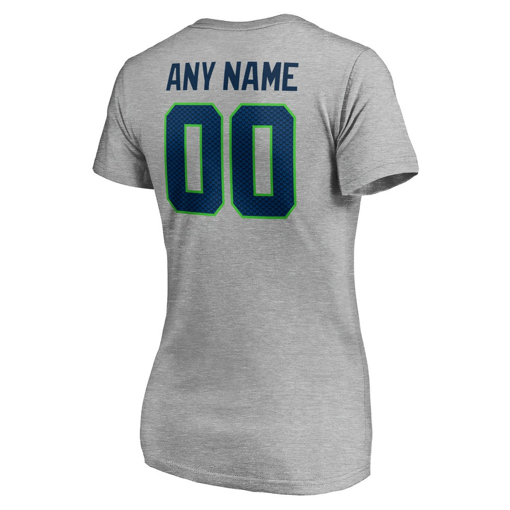 Seattle Seahawks Women's Team Authentic Custom V-Neck T-Shirt Gray | NFL