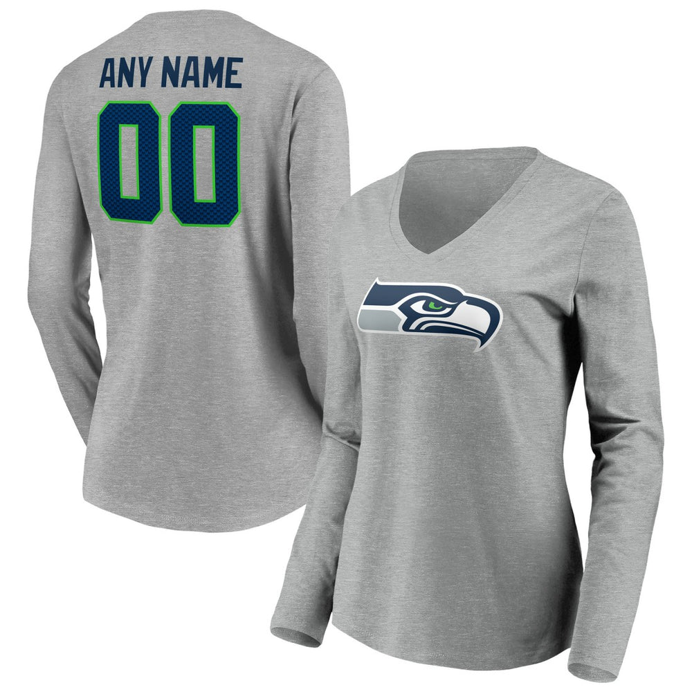 Seattle Seahawks Women's Team Authentic Custom Long Sleeve V-Neck T-Shirt Gray | NFL