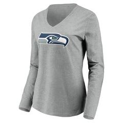 Seattle Seahawks Women's Team Authentic Custom Long Sleeve V-Neck T-Shirt Gray | NFL
