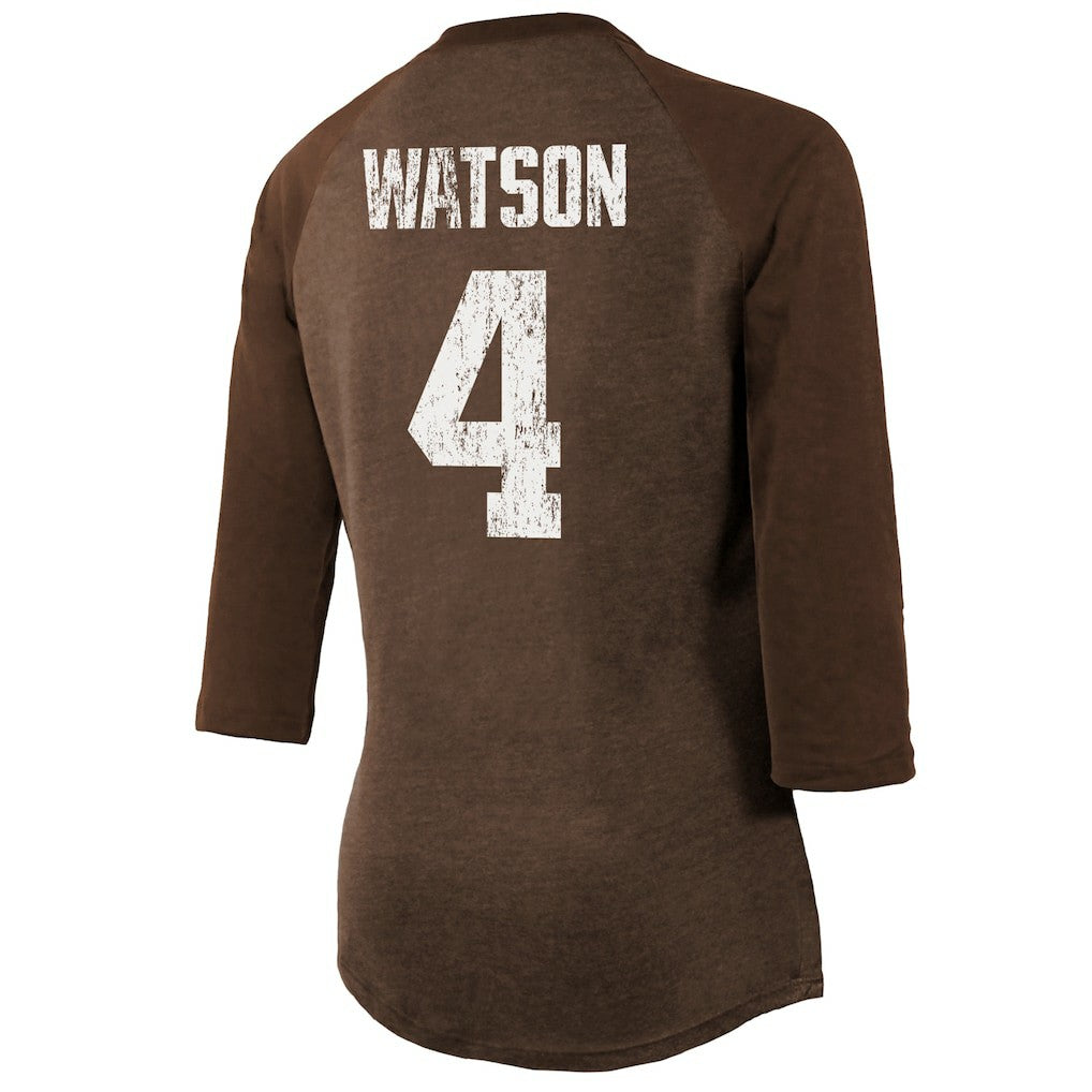 Deshaun Watson Cleveland Browns Majestic Threads Women's Name & Number Raglan 3/4 Sleeve T-Shirt Brown | NFL