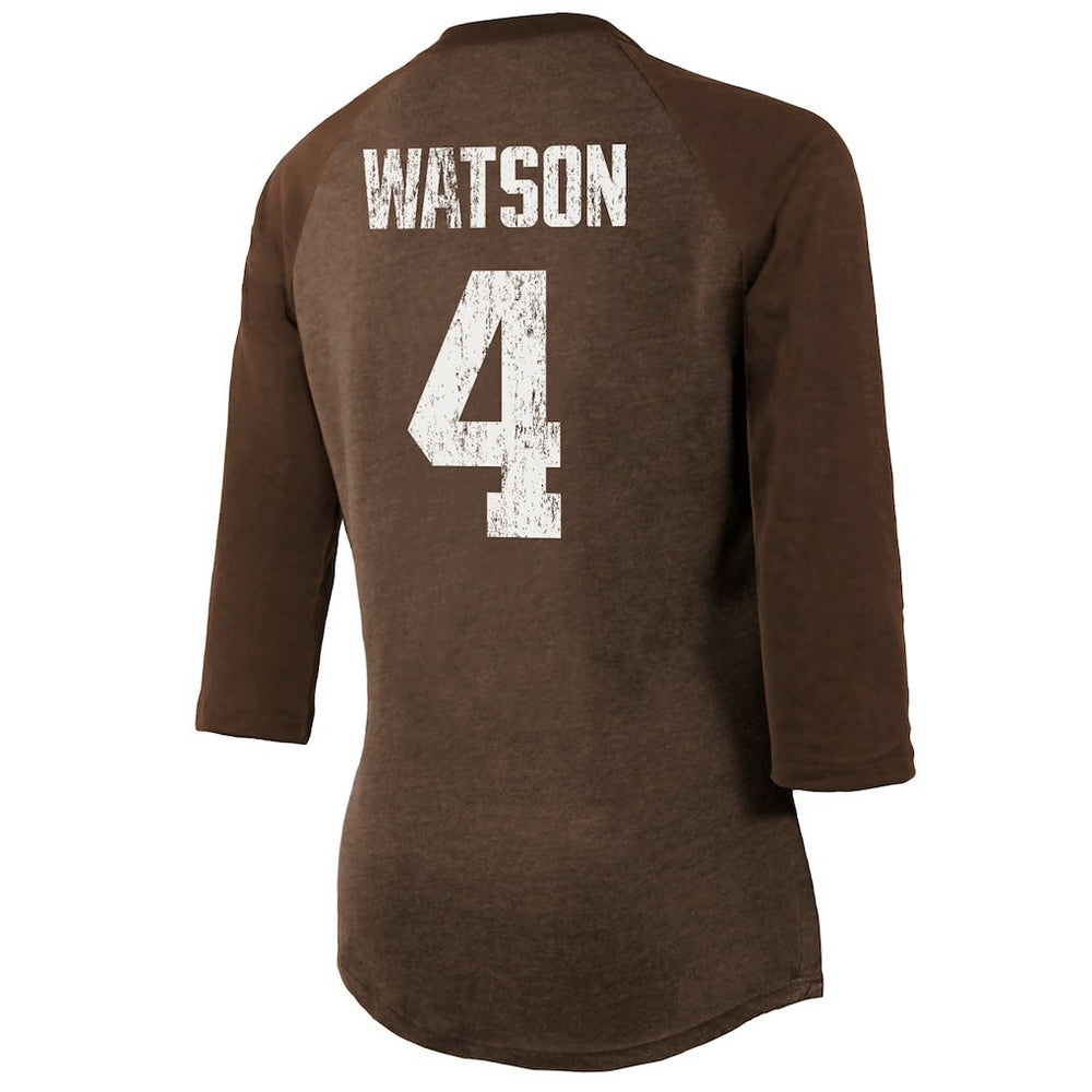 Deshaun Watson Cleveland Browns Majestic Threads Women's Name & Number Raglan 3/4 Sleeve T-Shirt Brown | NFL