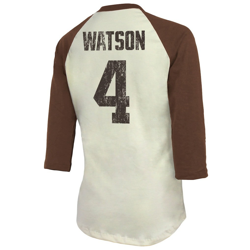 Deshaun Watson Cleveland Browns Majestic Threads Women's Player Name & Number Tri-Blend Three-Quarter Sleeve T-Shirt Cream | NFL