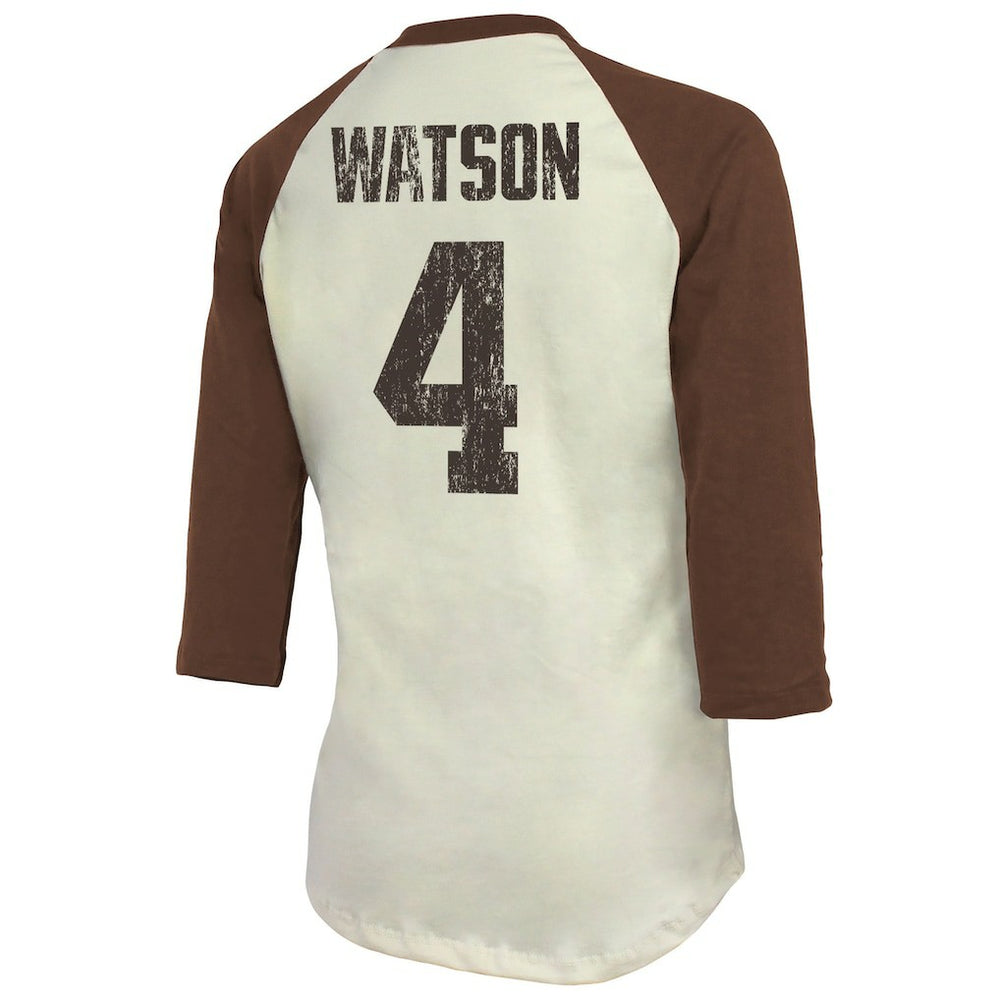 Deshaun Watson Cleveland Browns Majestic Threads Women's Player Name & Number Tri-Blend Three-Quarter Sleeve T-Shirt Cream | NFL