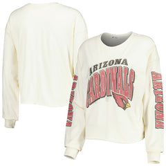 Arizona Cardinals '47 Women's Brush Back Parkway Cropped Lightweight Long Sleeve T-Shirt Cream | 47 brand
