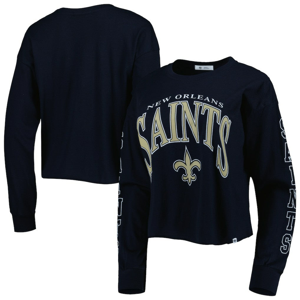 New Orleans Saints '47 Women's Skyler Parkway Cropped Long Sleeve T-Shirt Black | 47 brand