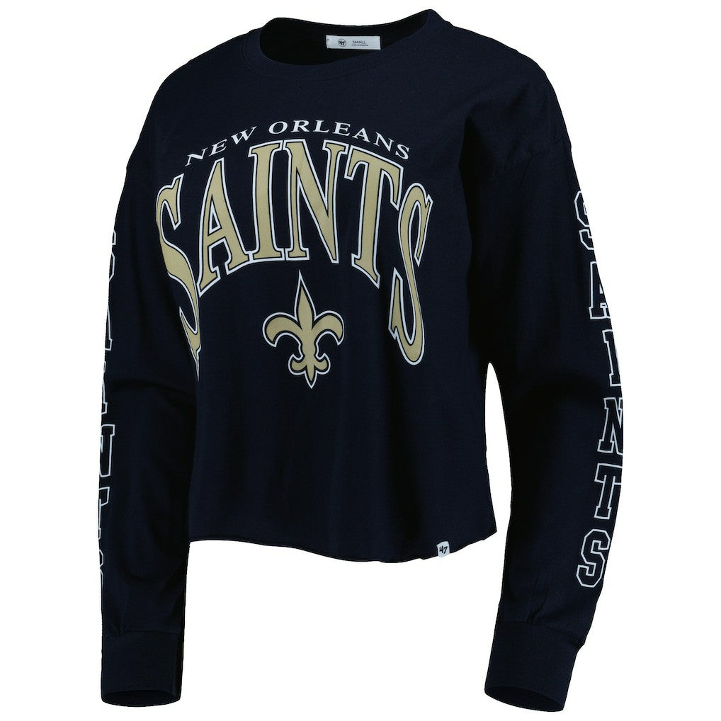 New Orleans Saints '47 Women's Skyler Parkway Cropped Long Sleeve T-Shirt Black | 47 brand