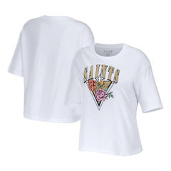 New Orleans Saints WEAR by Erin Andrews Women's Boxy Floral Cropped T-Shirt White | NFL