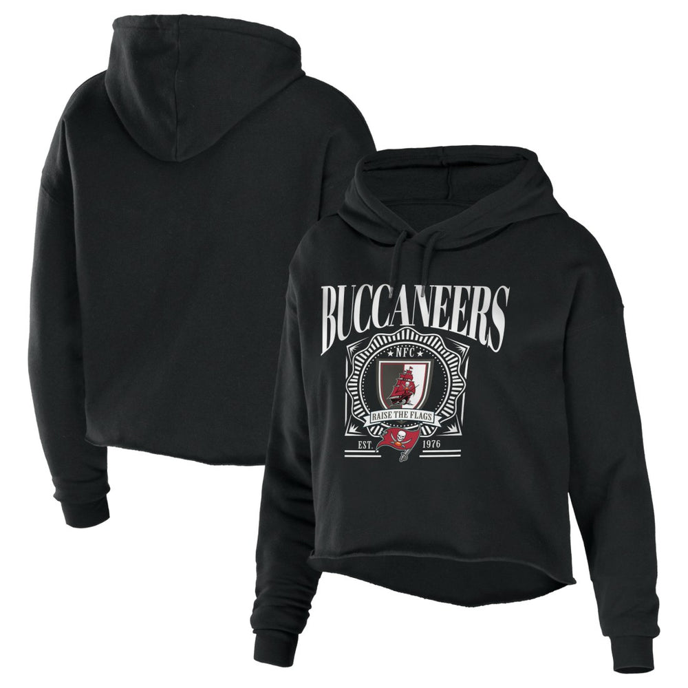 Tampa Bay Buccaneers WEAR by Erin Andrews Women's Cropped Sponge Fleece Pullover Hoodie Black | NFL