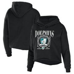 Miami Dolphins WEAR by Erin Andrews Women's Cropped Sponge Fleece Pullover Hoodie Black | NFL