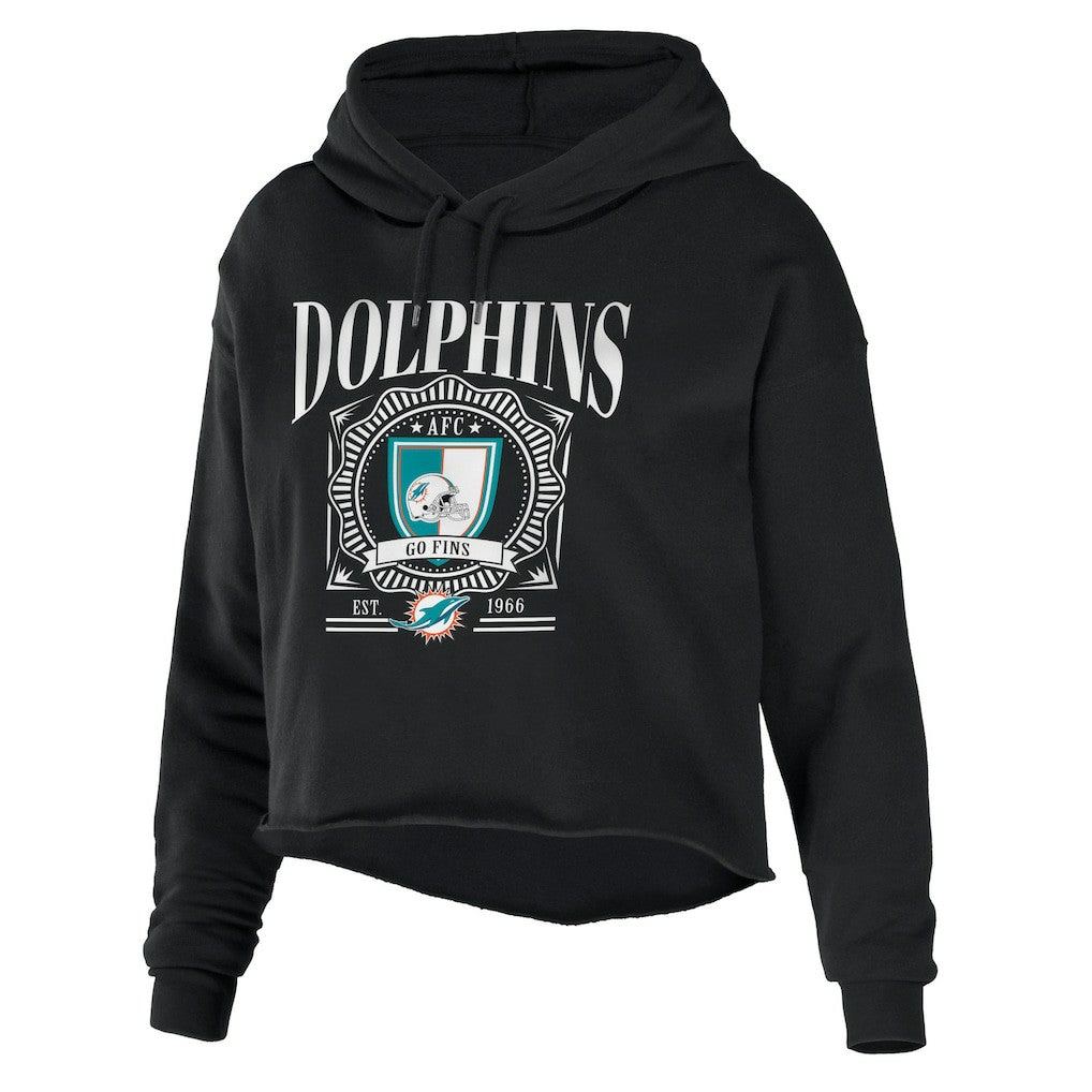 Miami Dolphins WEAR by Erin Andrews Women's Cropped Sponge Fleece Pullover Hoodie Black | NFL