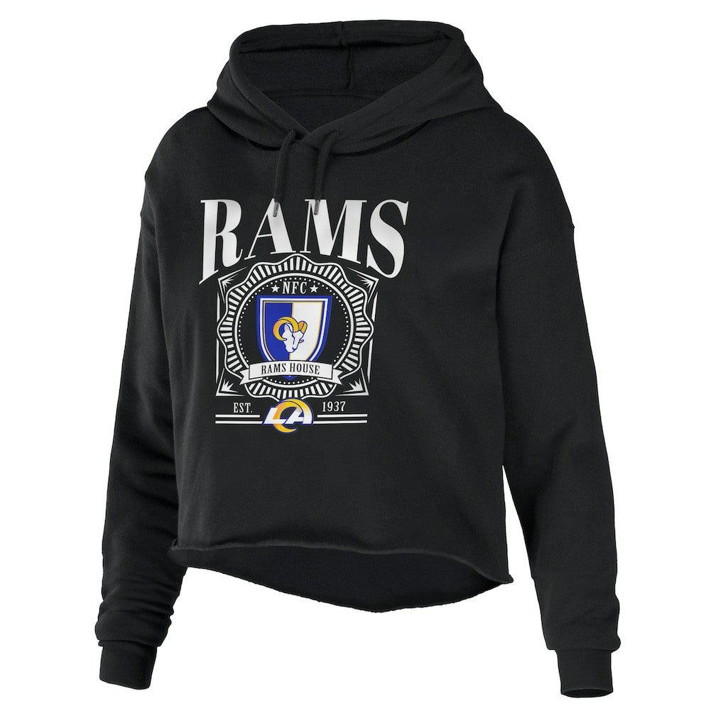 Los Angeles Rams WEAR by Erin Andrews Women's Cropped Sponge Fleece Pullover Hoodie Black | NFL