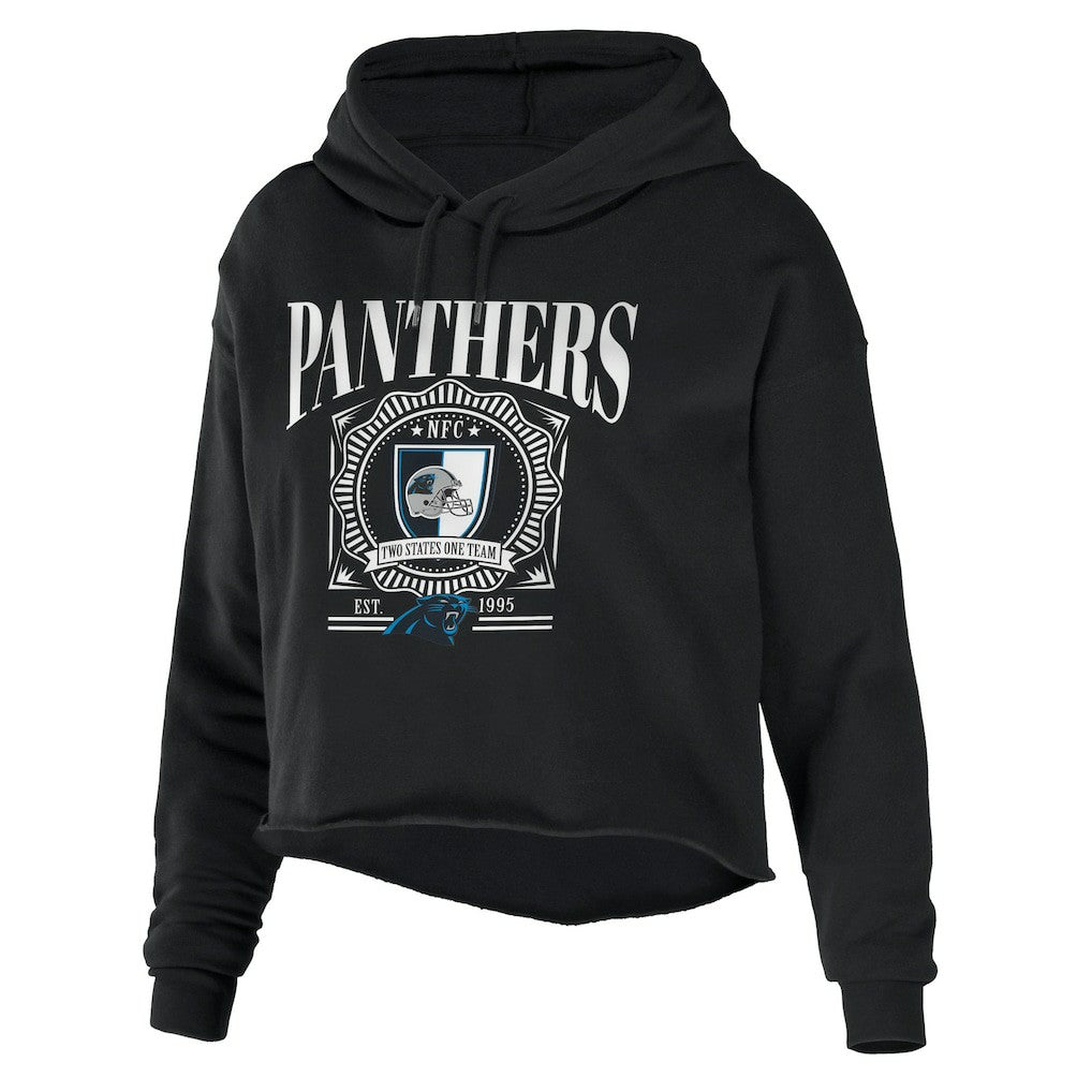 Carolina Panthers WEAR by Erin Andrews Women's Cropped Sponge Fleece Pullover Hoodie Black | NFL