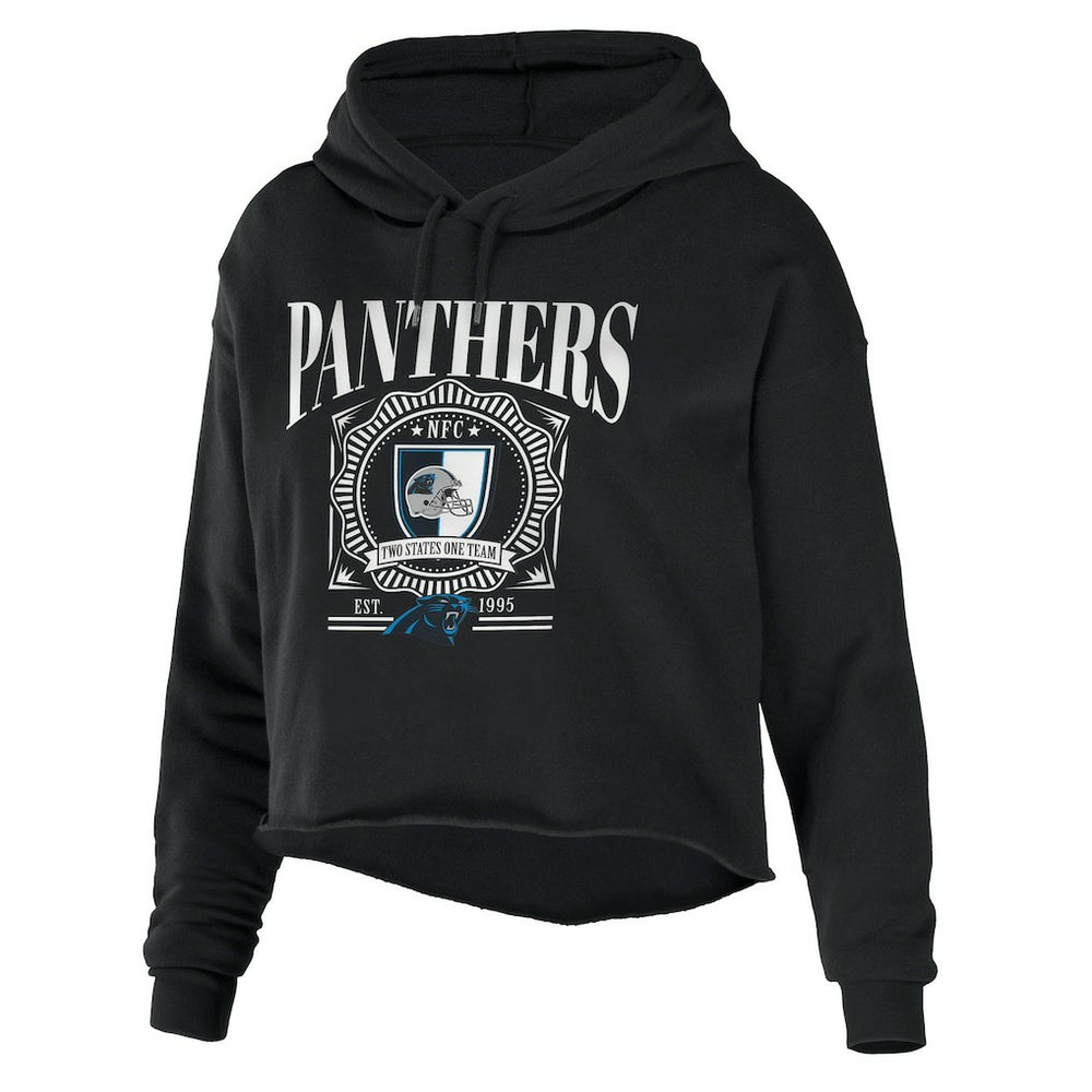 Carolina Panthers WEAR by Erin Andrews Women's Cropped Sponge Fleece Pullover Hoodie Black | NFL