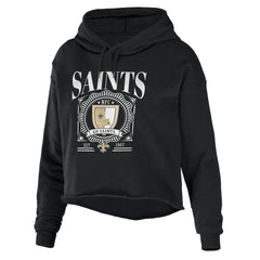 New Orleans Saints WEAR by Erin Andrews Women's Cropped Sponge Fleece Pullover Hoodie Black | NFL