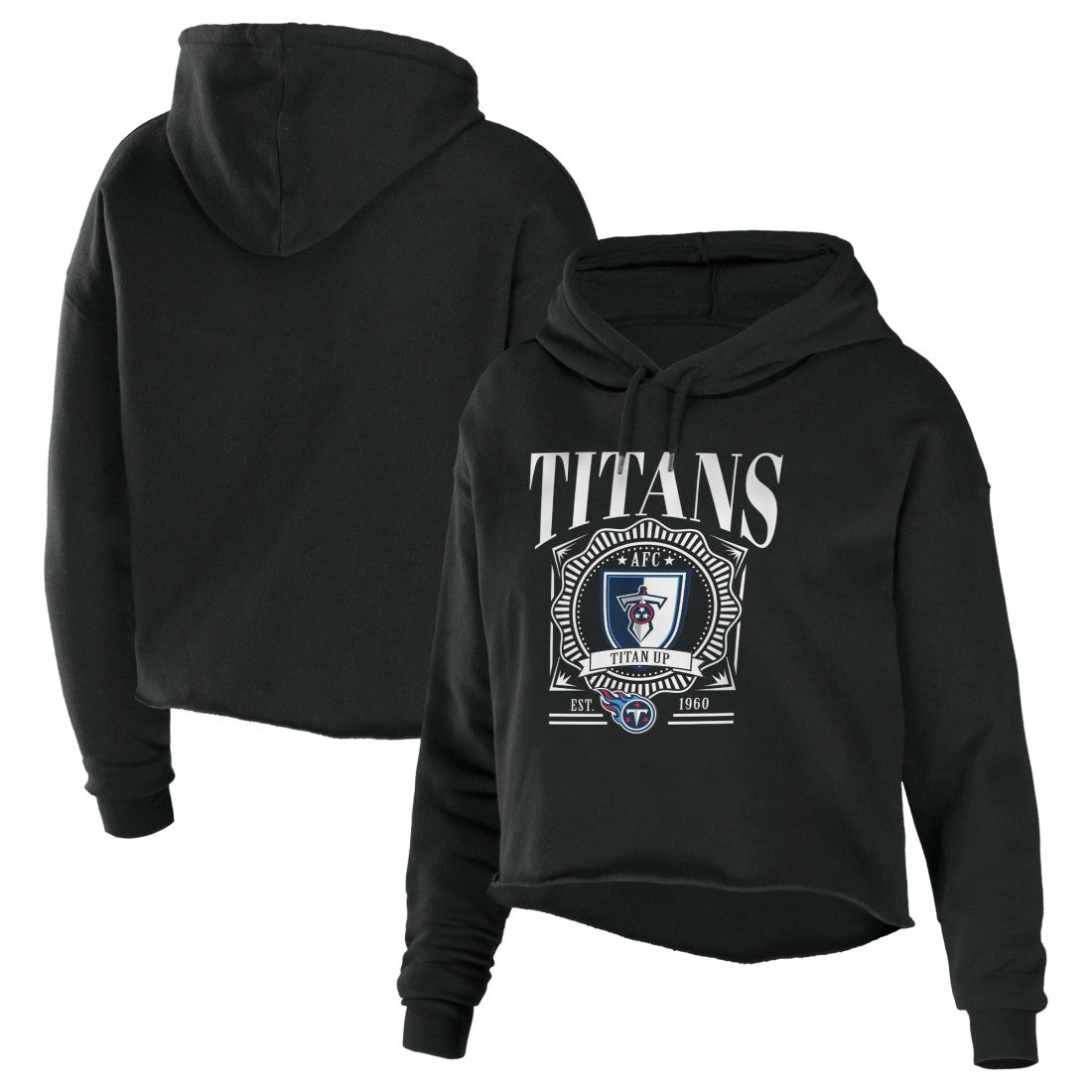 Tennessee Titans WEAR by Erin Andrews Women's Cropped Sponge Fleece Pullover Hoodie Black | NFL