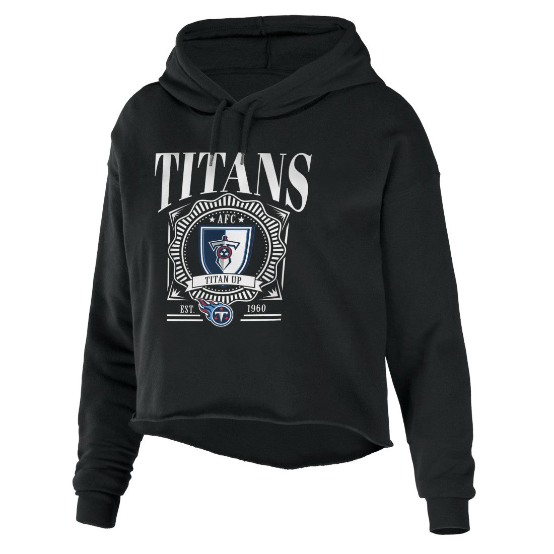 Tennessee Titans WEAR by Erin Andrews Women's Cropped Sponge Fleece Pullover Hoodie Black | NFL