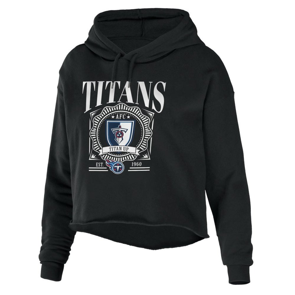 Tennessee Titans WEAR by Erin Andrews Women's Cropped Sponge Fleece Pullover Hoodie Black | NFL