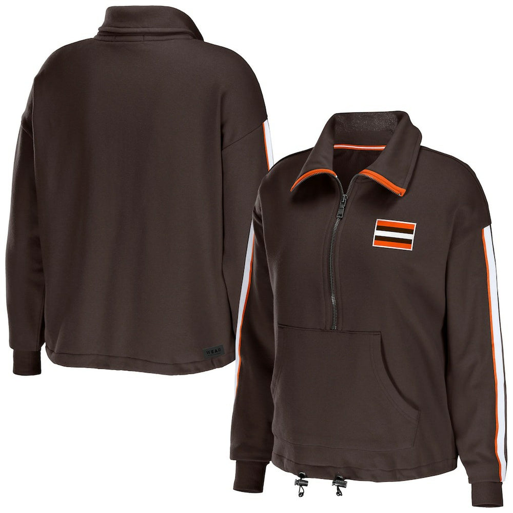 Cleveland Browns WEAR by Erin Andrews Women's Logo Stripe Half-Zip Top Brown | NFL