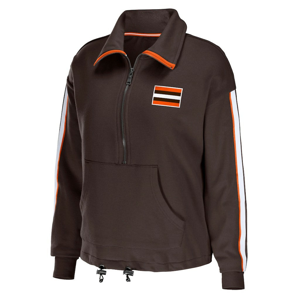 Cleveland Browns WEAR by Erin Andrews Women's Logo Stripe Half-Zip Top Brown | NFL