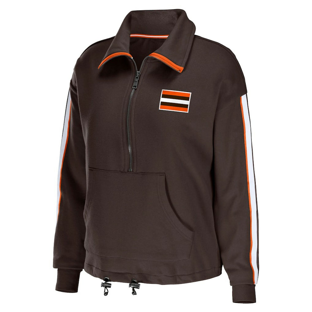 Cleveland Browns WEAR by Erin Andrews Women's Logo Stripe Half-Zip Top Brown | NFL