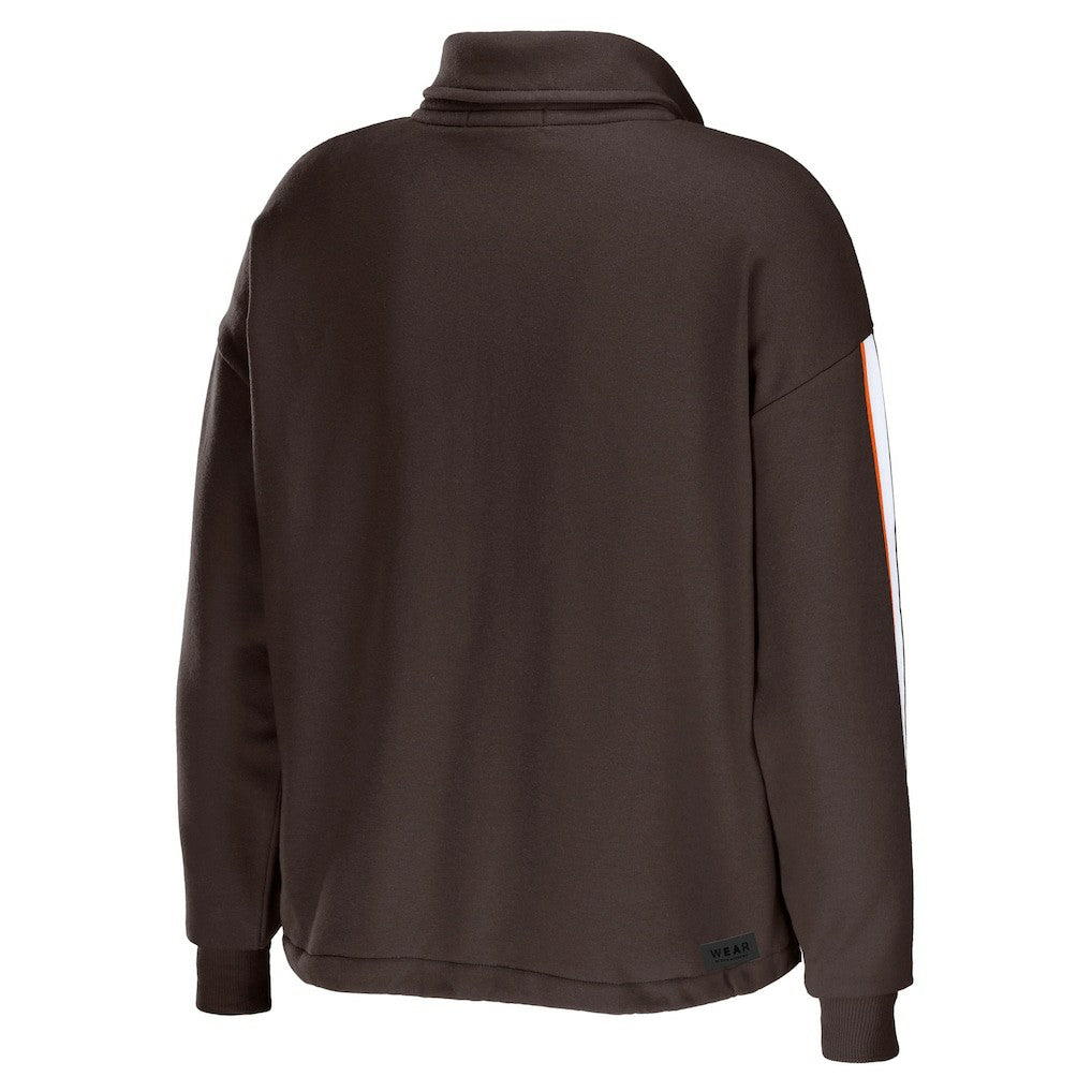 Cleveland Browns WEAR by Erin Andrews Women's Logo Stripe Half-Zip Top Brown | NFL