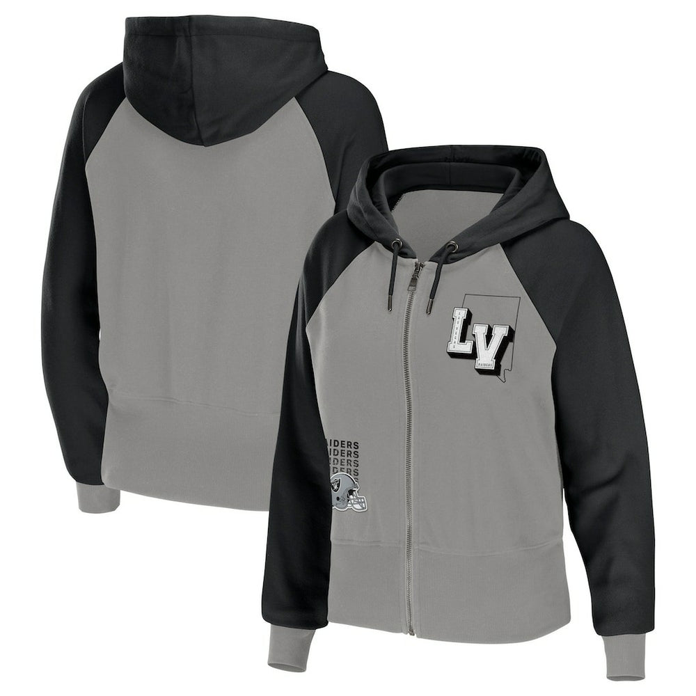 Las Vegas Raiders WEAR by Erin Andrews Women's Colorblock Lightweight Full-Zip Hoodie Silver | NFL